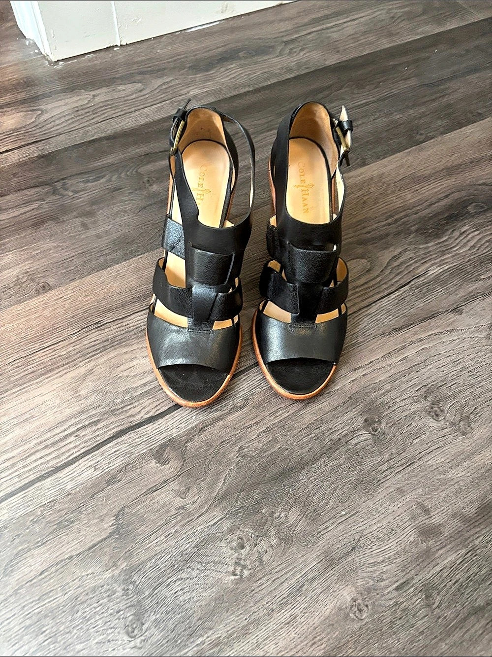 Cole Haan Black & Brown Strappy Platform Heels